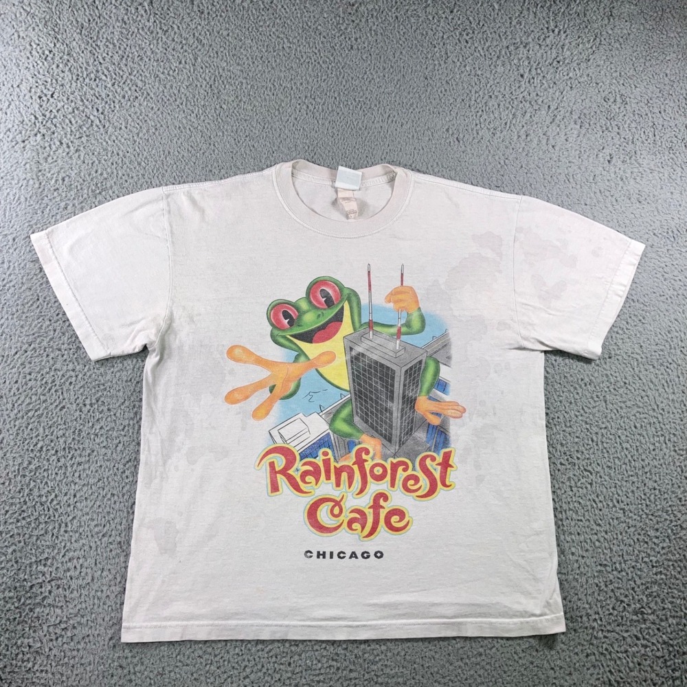 Vintage 90s Rainforest Cafe Chicago King Kong Frog Shirt Men L Thrashed Grunge